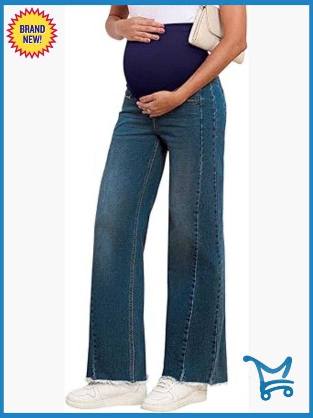 Maternity Jeans Straight Leg Stretchy Denim Ripped Boyfriend Jean